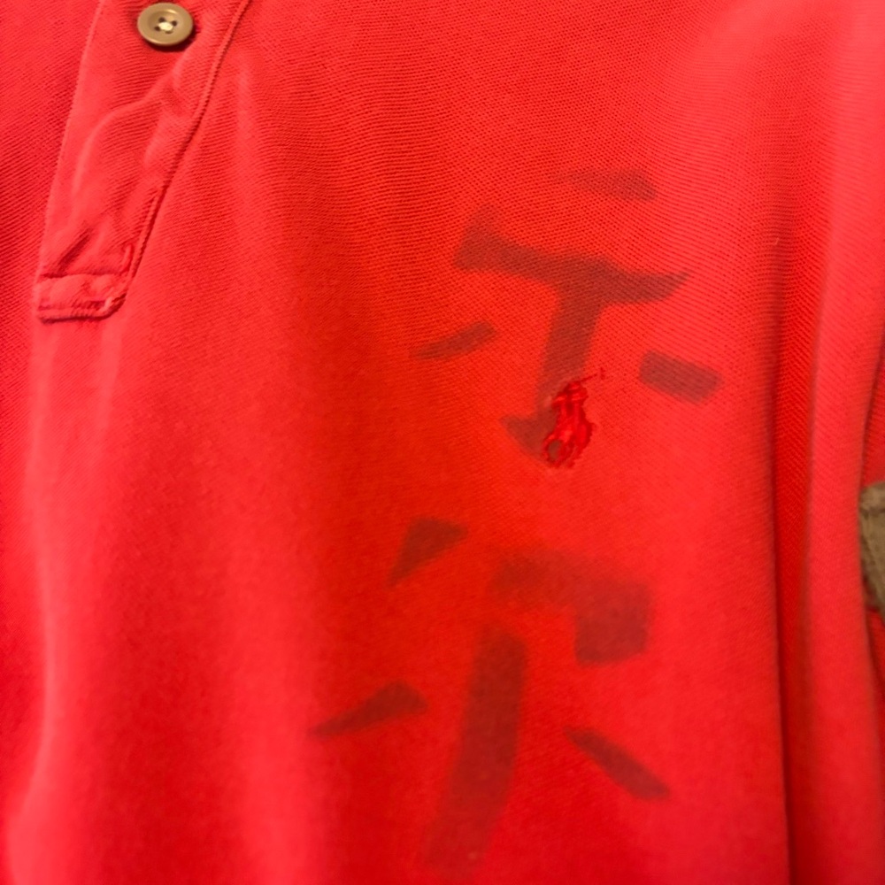 Polo. By Ralph Lauren red polo with Flag/stencil/distress-BIG Men’s 3X - Picture 10 of 16